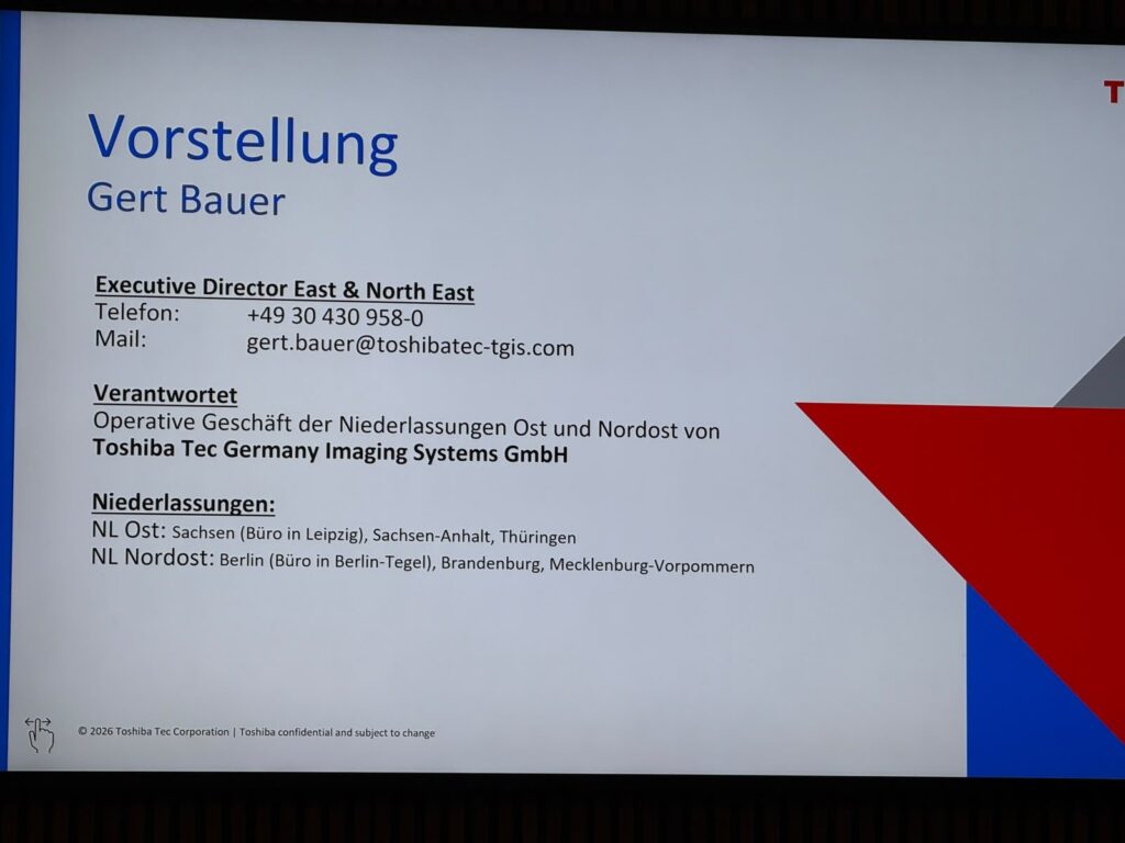 Vorstellungsfolie von Gert Bauer, Toshiba Tec Germany Imaging Systems GmbH
