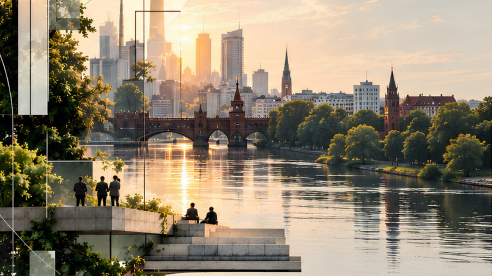 Berliner Skyline mit Oberbaumbrücke und Spree im Abendlicht – Motiv von KOYA 12 Berlin